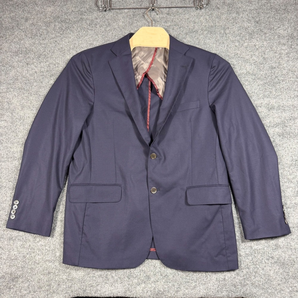 Allen Edmonds Men BC06 Blazer Jacket 42R‎ Navy Blue Super 100 Wool Lycra USA GUC
